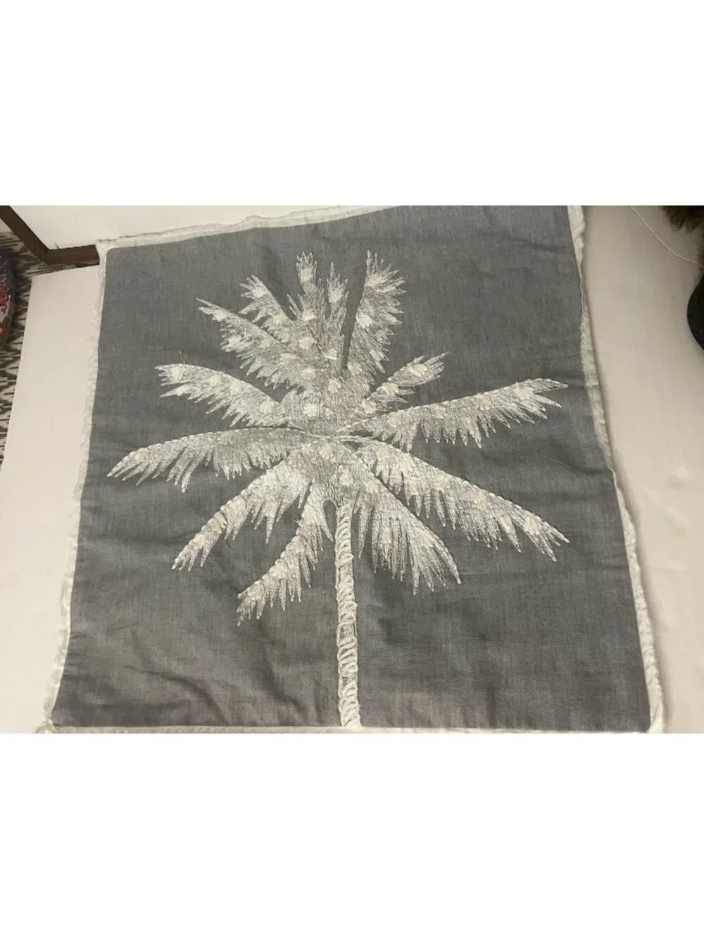 NWT Pottery Barn Palm Embroidered 20X20” Pillow Cover Coastal Leaf Tropical